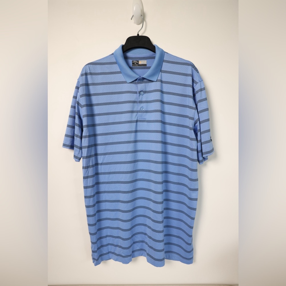 Callaway Polo Shirt Mens Size XL Blue Striped Opti Dri Fit Golf Short Sleeve